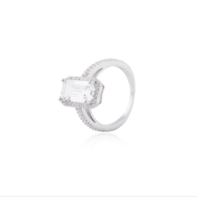 Anillo de Plata Esterlina 925 Circonita Rectangular-0