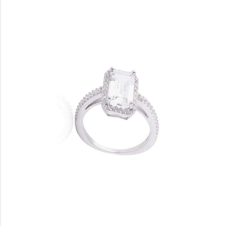 Anillo de Plata Esterlina 925 Circonita Rectangular-2