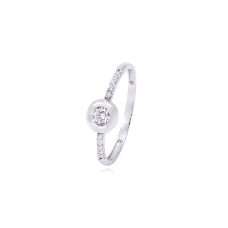 Anillo Compromiso de Oro de 18kt Solitario blanco redondo-0