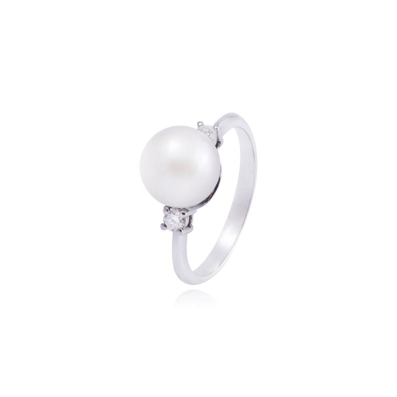Anillo Oro Blanco 18kt Diamantes 10 Pts Perla 8mm-0