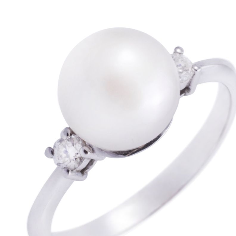 Anillo Oro Blanco 18kt Diamantes 10 Pts Perla 8mm-1