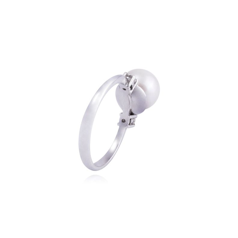 Anillo Oro Blanco 18kt Diamantes 10 Pts Perla 8mm-2