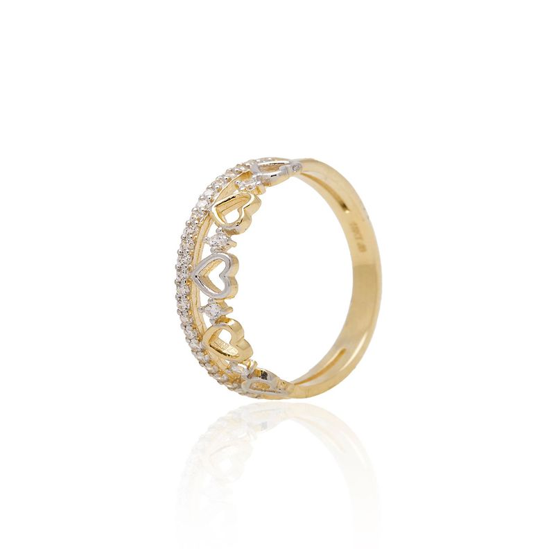 Anillo Oro Bicolor 18kt Corona de Corazones con Circonitas-0