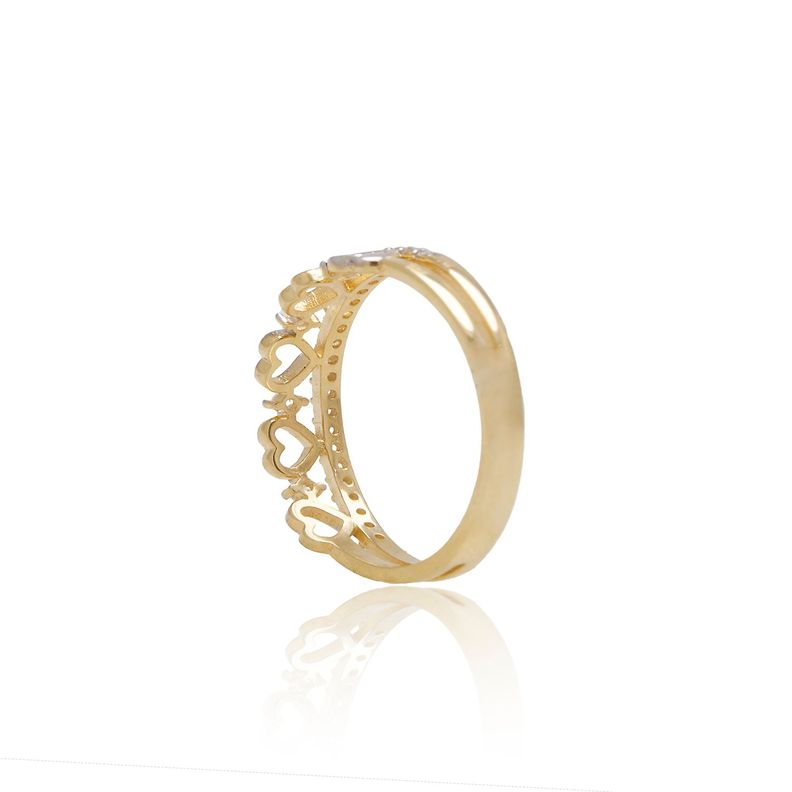 Anillo Oro Bicolor 18kt Corona de Corazones con Circonitas-1