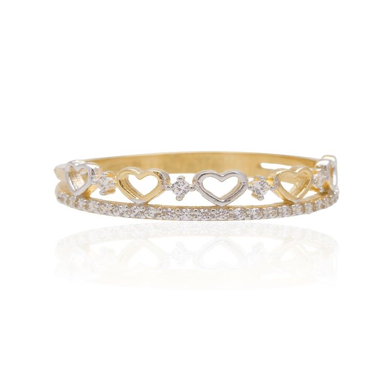 Anillo Oro Bicolor 18kt Corona de Corazones con Circonitas-2