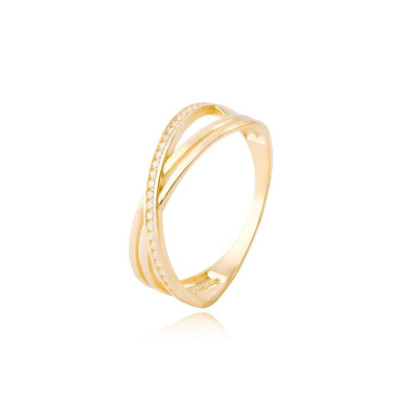 Anillo Compromiso de Oro 18kt Modelo Cruzado Doble con Circón-0
