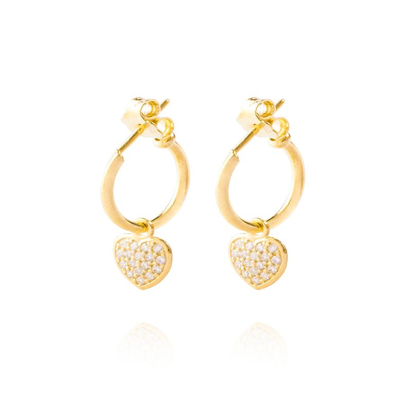 Aros Plata Esterlina 925 Argollas Corazón Revestido Oro 18kt-0