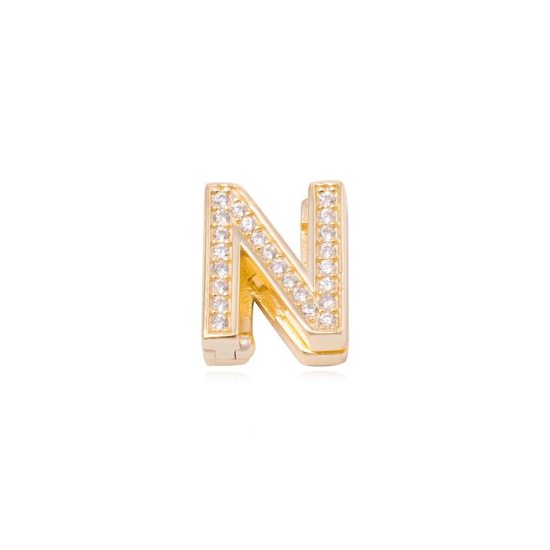 Dije de Plata broche Letra N con Circonita Revestido en Oro 18kt-0