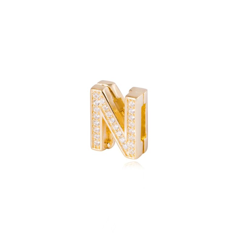 Dije de Plata broche Letra N con Circonita Revestido en Oro 18kt-1
