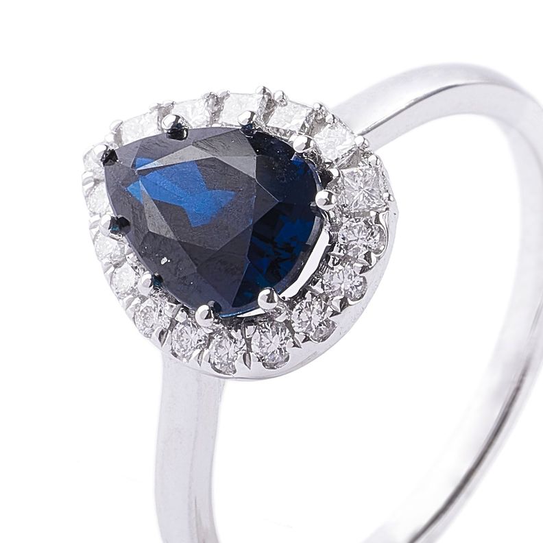 Anillo Oro Blanco 18kt Diamantes 20 Pts y 1,66 Quilates Zafiro-1