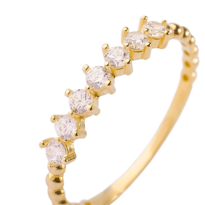 Anillo Compromiso de Oro 14kt Medio Cintillo Armonía de Circonitas-1
