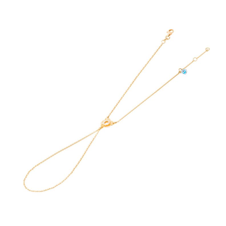 Pulsera de Oro Amarillo 18kt Flor y Ojo Turco con Diamante 5Pts-0