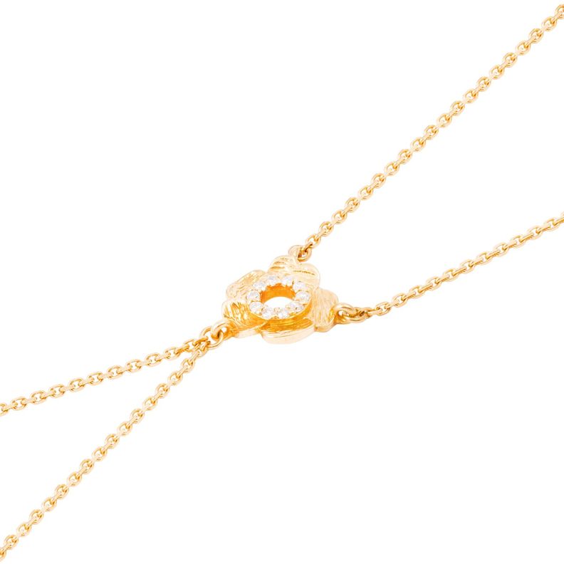 Pulsera de Oro Amarillo 18kt Flor y Ojo Turco con Diamante 5Pts-1