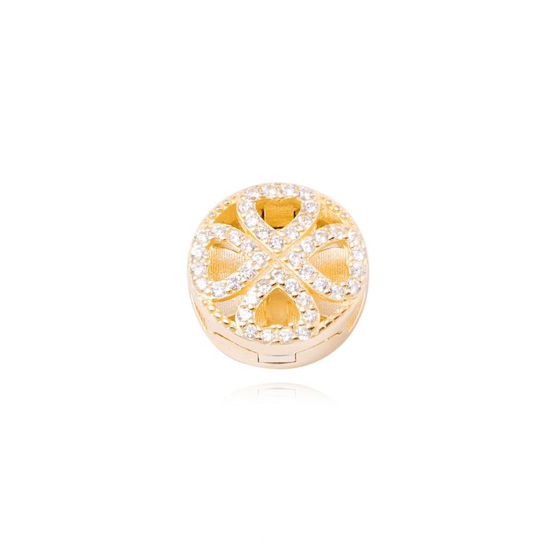 Dije de Plata broche Trébol con Circonita Revestido en Oro 18kt-0