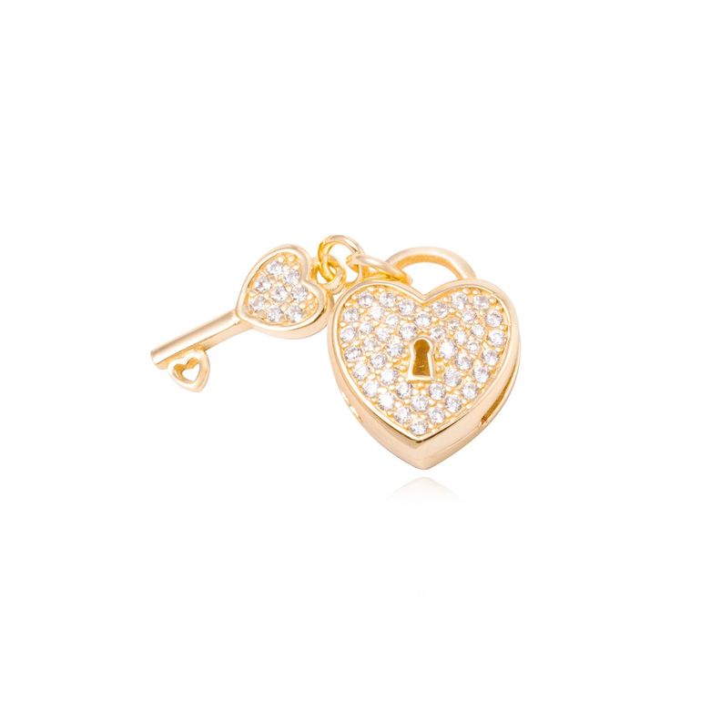 Dije de Plata Corazon Candado Llave Circon Revestido en Oro 18kt-0