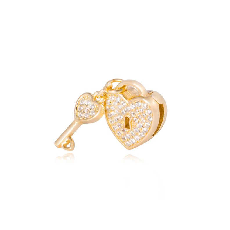 Dije de Plata Corazon Candado Llave Circon Revestido en Oro 18kt-1