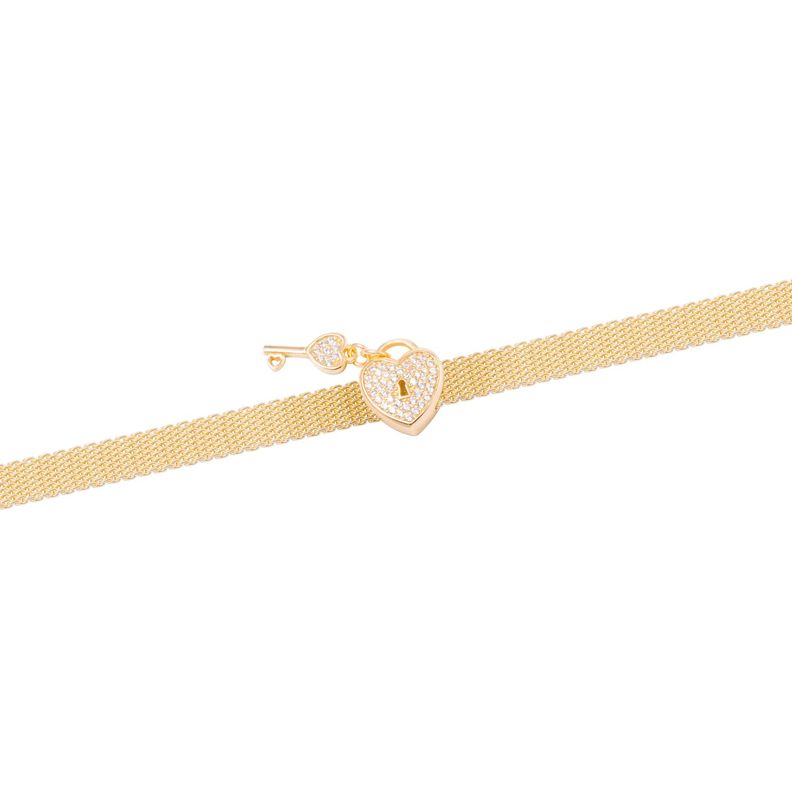 Dije de Plata Corazon Candado Llave Circon Revestido en Oro 18kt-2