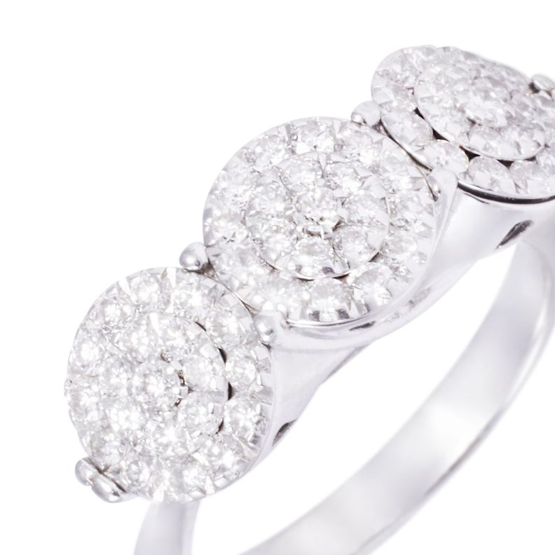 Anillo Compromiso Oro Blanco 18kt Tres Círculos Diamantes 1,02Qlts-1