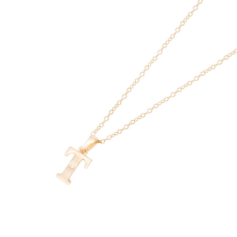Collar de Oro de 18kt Circonitas letra T-0