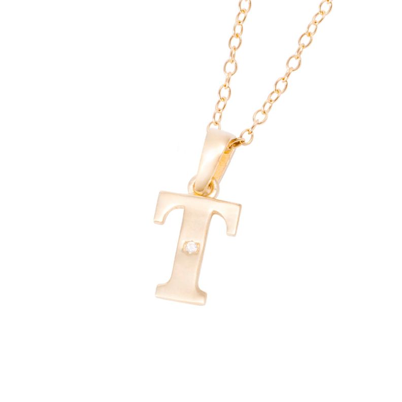Collar de Oro de 18kt Circonitas letra T-1