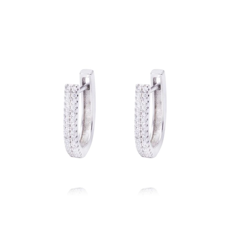 Aros Plata Esterlina 925 Argollas Doble Riel de Circonitas-0