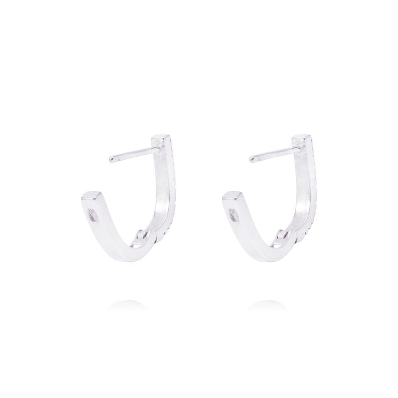 Aros Plata Esterlina 925 Argollas Doble Riel de Circonitas-2