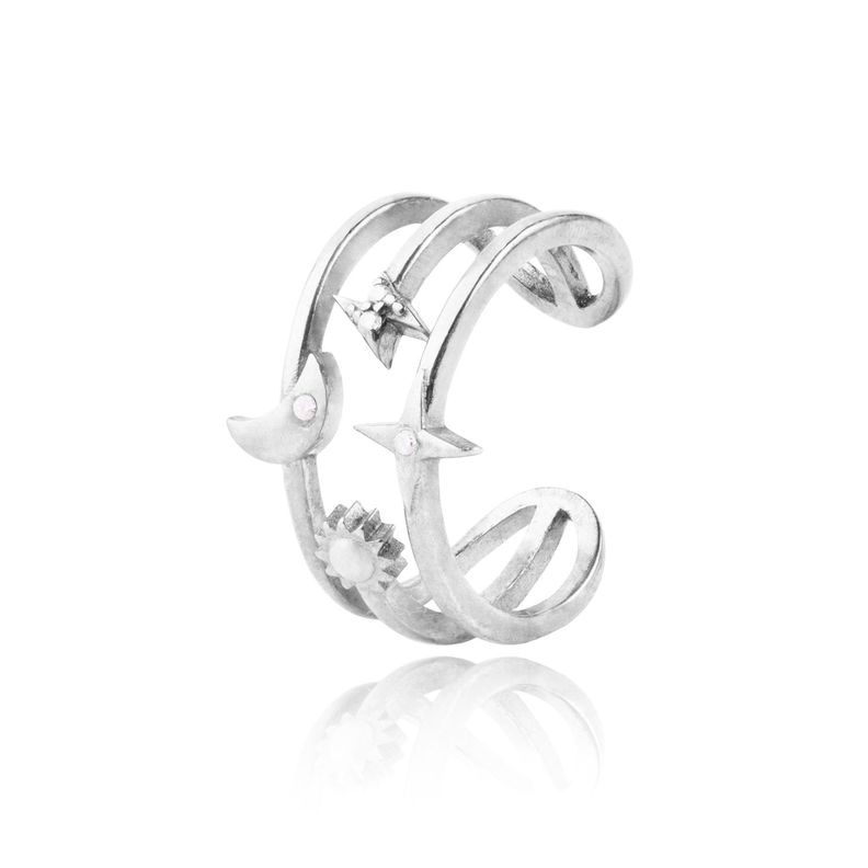 Anillo de Plata Esterlina 925 Sol Luna Estrella-0