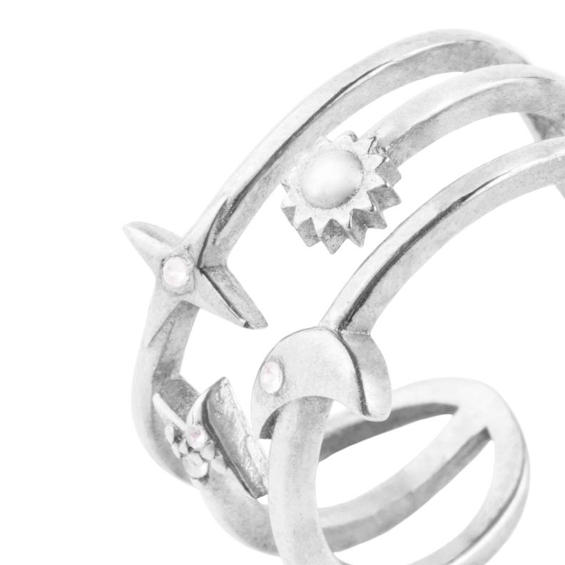 Anillo de Plata Esterlina 925 Sol Luna Estrella-1