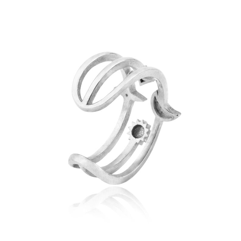 Anillo de Plata Esterlina 925 Sol Luna Estrella-2
