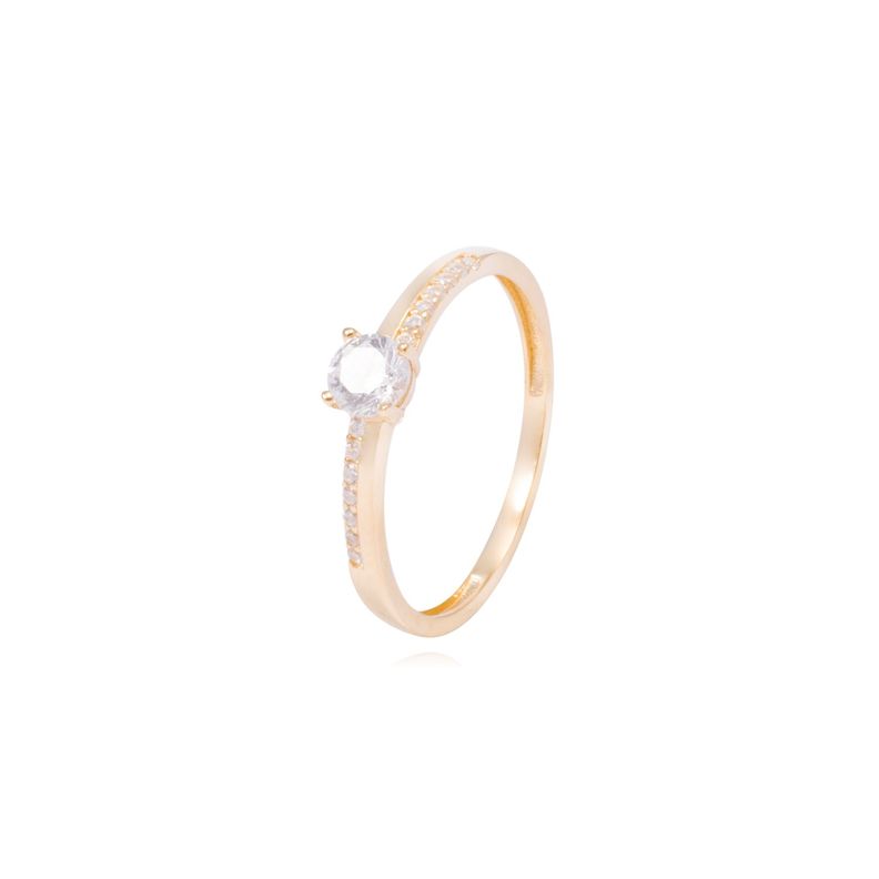 Anillo Oro Amarillo 18kt Solitario y Cintillo Intercalado-0