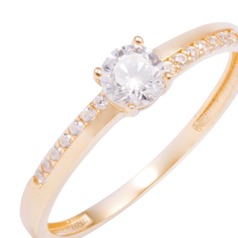 Anillo Oro Amarillo 18kt Solitario y Cintillo Intercalado-1
