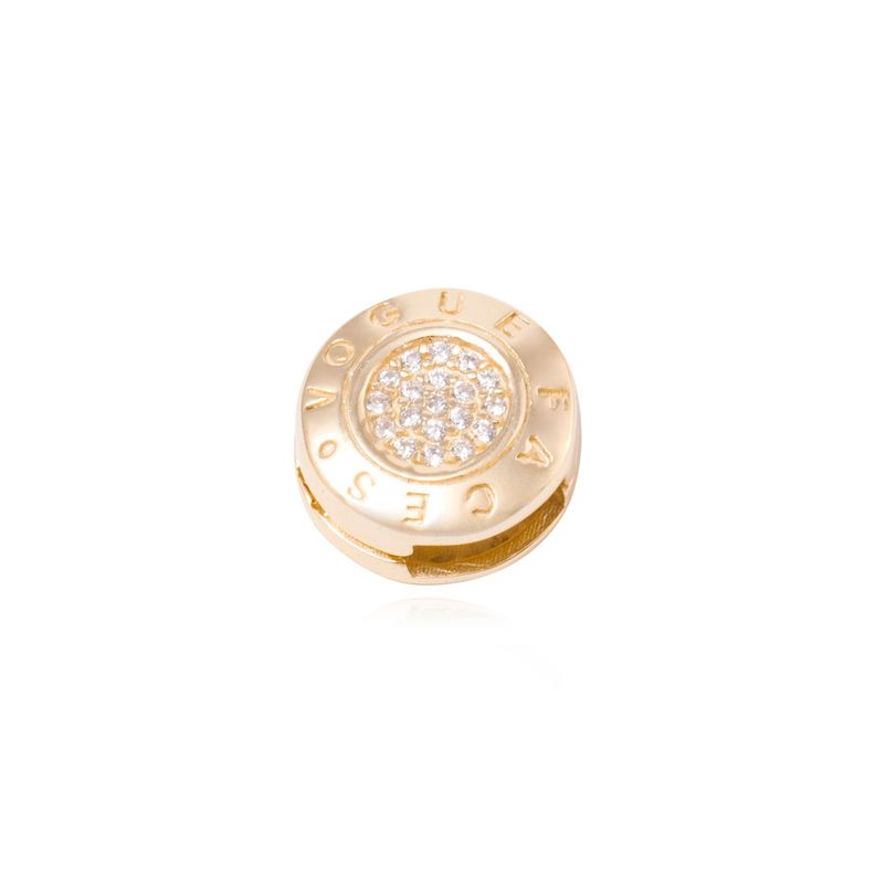 Dije de Plata broche Botón con Circonita Revestido en Oro 18kt-0