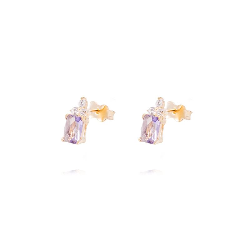 Aros Oro Amarillo 18kt Amatista Cz Y Circonitas-1