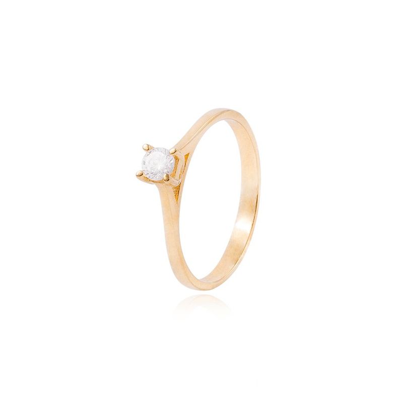 Anillo Compromiso de Oro 18Kt Solitario Circón Clasico-0