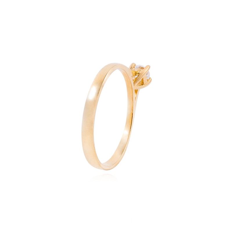 Anillo Compromiso de Oro 18Kt Solitario Circón Clasico-2