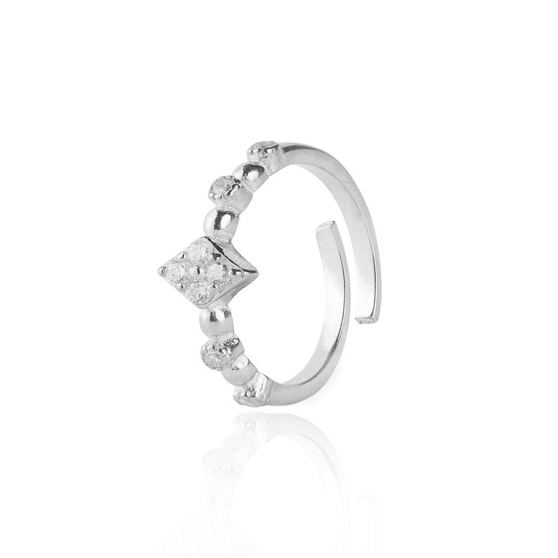 Anillo de Plata Esterlina 925 Rombo Circon Ajustable-0