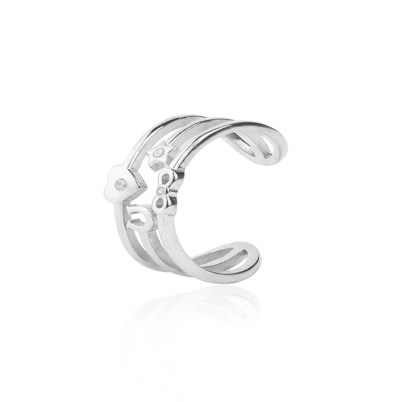 Anillo de Plata Esterlina 925 Abierto Corazon Herradura-0