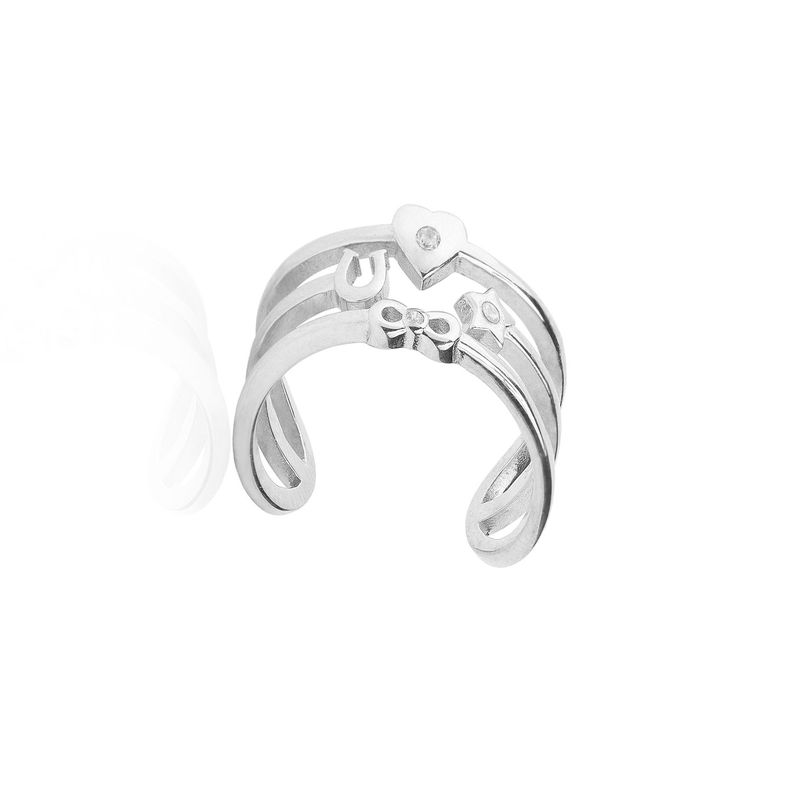 Anillo de Plata Esterlina 925 Abierto Corazon Herradura-2
