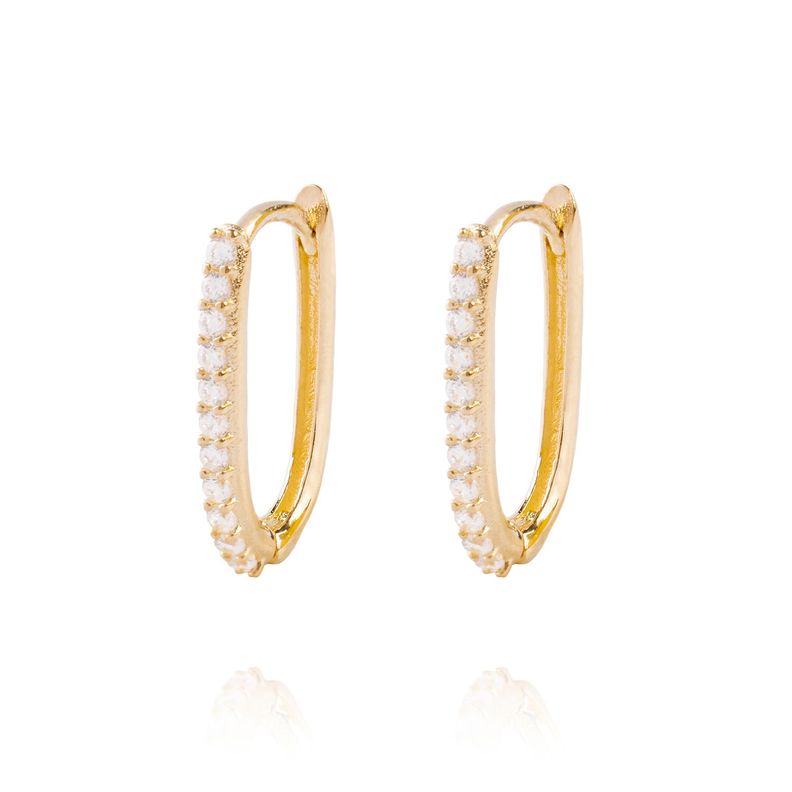 Aros de Oro 18kt Argollas Circón Ovalado-0