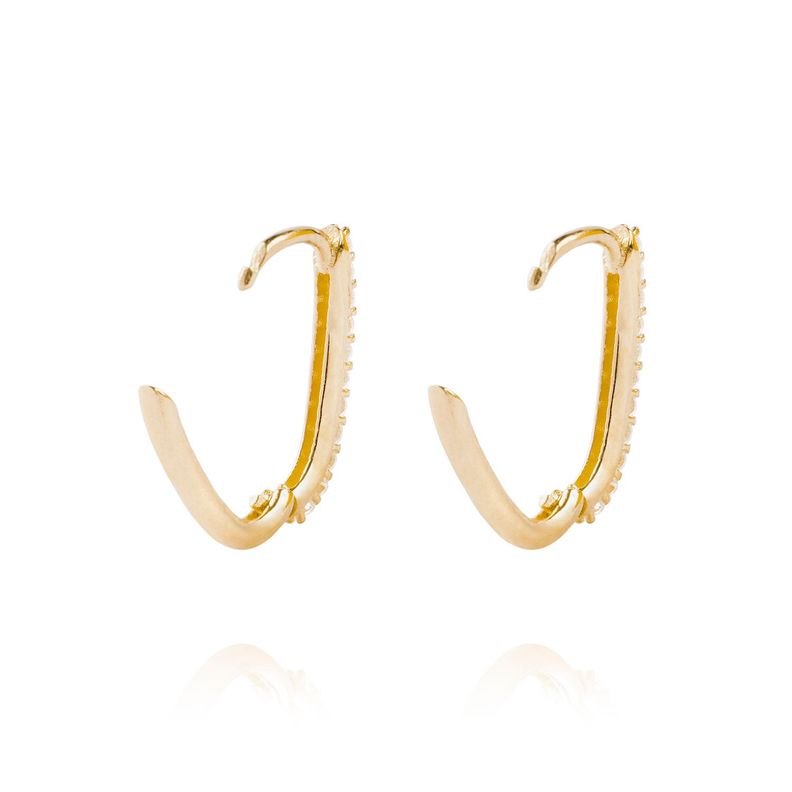 Aros de Oro 18kt Argollas Circón Ovalado-2
