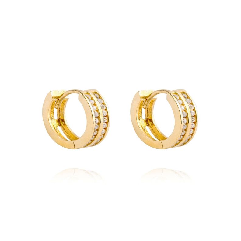 Aros de Oro 18kt Argollas 2 fila Circonitas-0