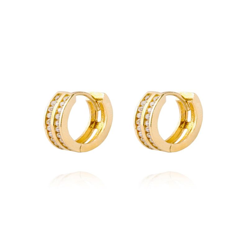 Aros de Oro 18kt Argollas 2 fila Circonitas-2
