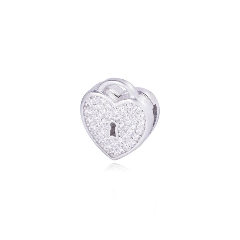 Dije de Plata broche Corazón Candado con Circonita-1