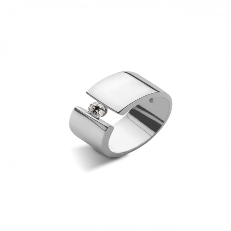 Anillo de Oro Blanco 18kt Modelo Voler con 01 Diamante Corte Brillante Solitario de 10pts