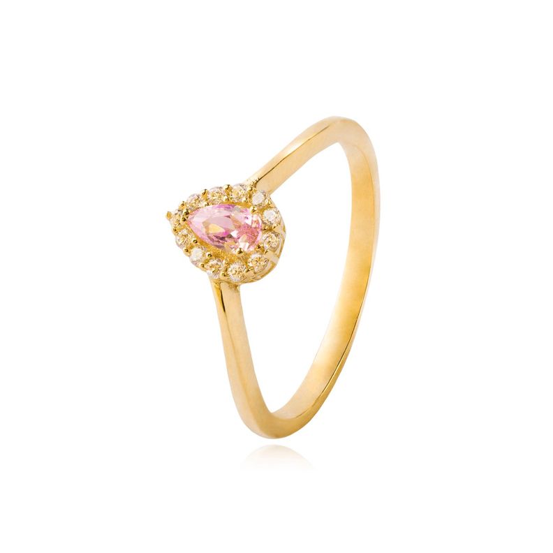 Anillo Compromiso de Oro 18kt Modelo Gota Rosa de Francia & Circón-0