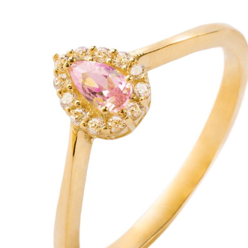 Anillo Compromiso de Oro 18kt Modelo Gota Rosa de Francia & Circón-1