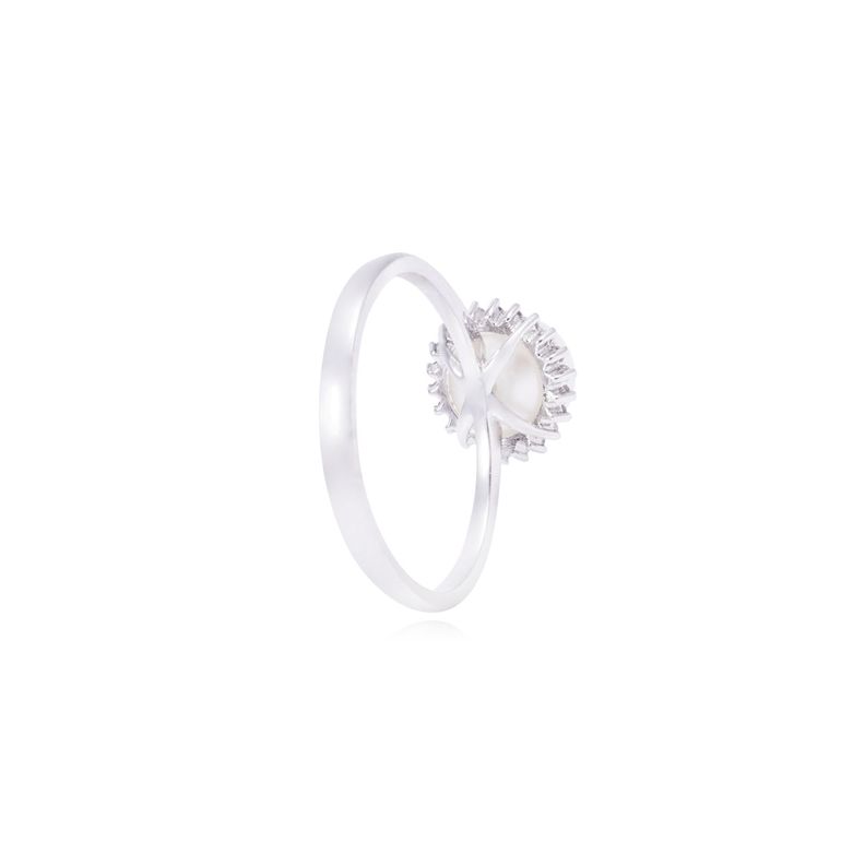 Anillo Oro Blanco 18kt Perla 6 - 8 mm Diamantes 10 Pts-2