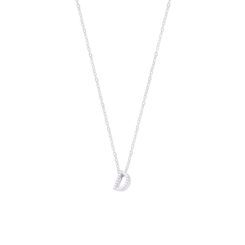 Collar de Plata Esterlina 925 Dije Letra D Circón-0