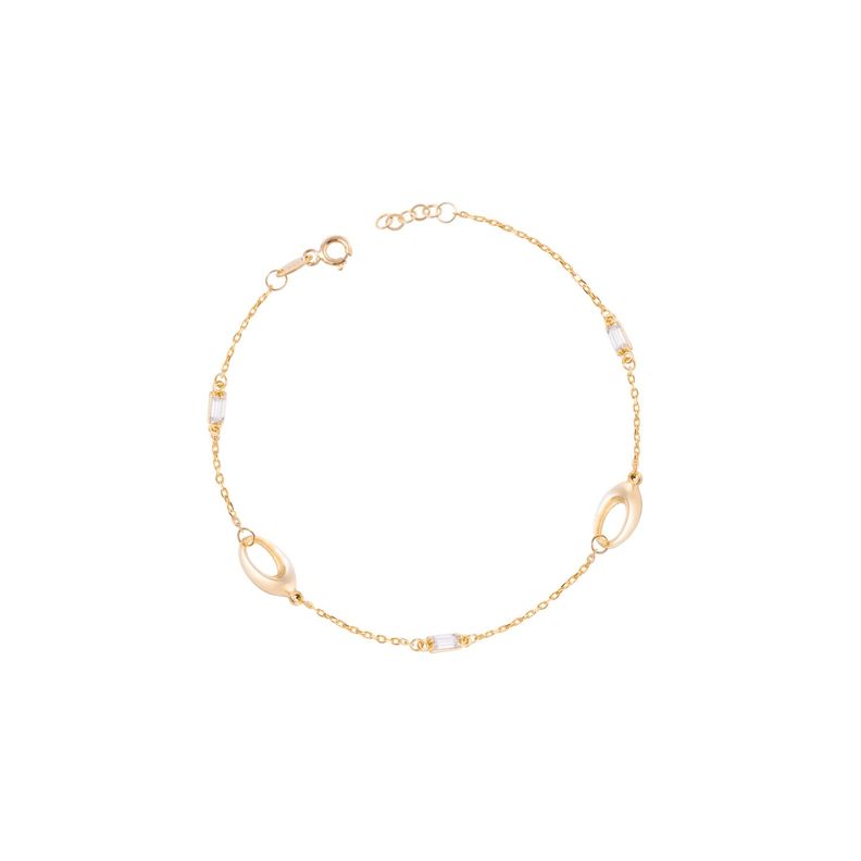 Pulsera de Oro 18kt Eslabones Ovalados y Circonitas - Baguette-0