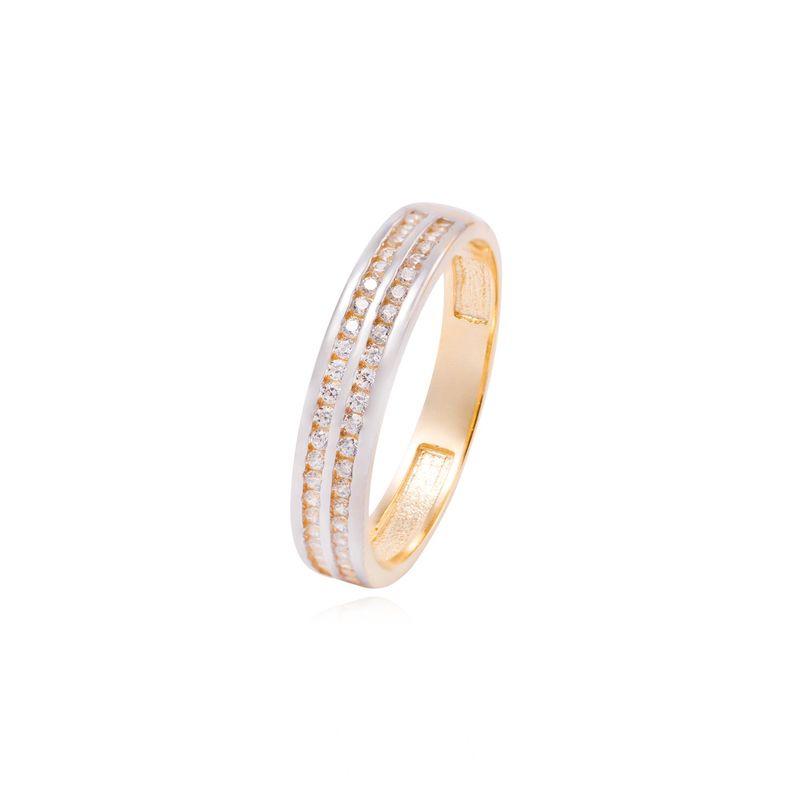 Anillo Compromiso de Oro 18Kt Medio Cintillo Riel Bicolor Circonita-0
